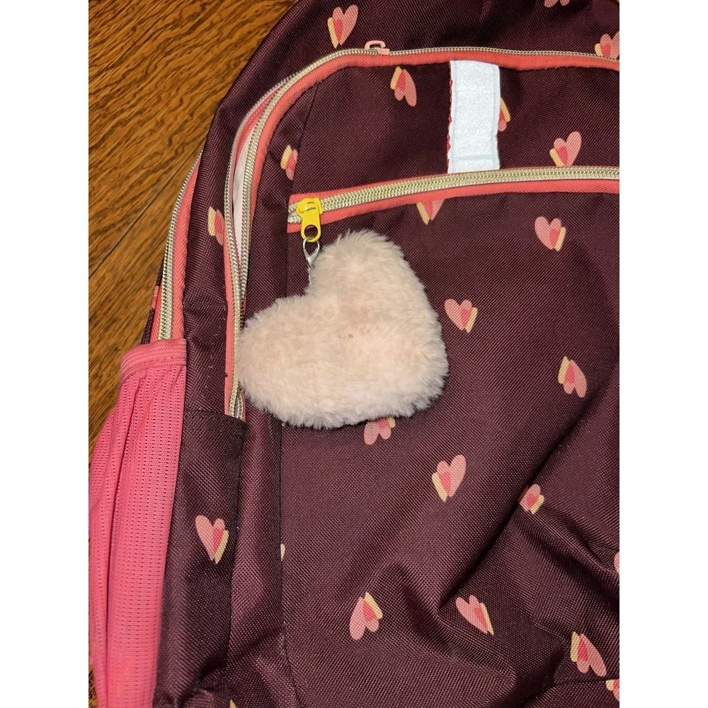 Kids Heart Print Backpack Pink Purple School Book Bag Travel Daypack Cute